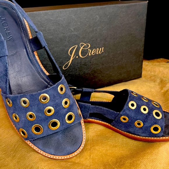 J. Crew Shoes - J CREW Blue Suede Grommet Slingback Sandals 8.5